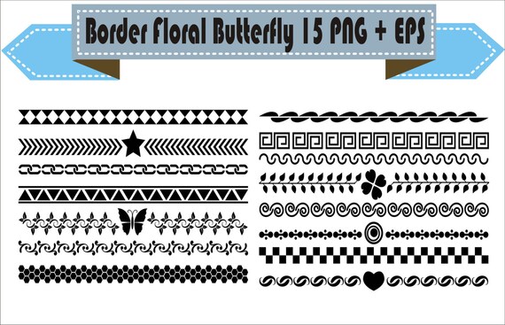 Border Floral Flowers Butterfly Retro Vector Clipart Png Eps Etsy