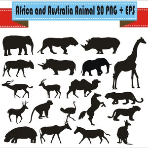 Africa Australia Lion Elephant Horse Animal Silhouette Vector Clipart PNG EPS SVG Digital Files Scrapbook Supplies Clip Art Instant Download
