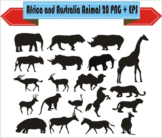 Africa Australia Lion Elephant Horse Animal Silhouette Vector Clipart PNG EPS SVG Digital Files Scrapbook Supplies Clip Art Instant Download