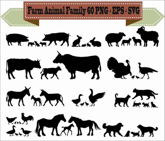 Family Farm Animal Chicken Duck Dog Cat Pig Horse Mega Set Etsy