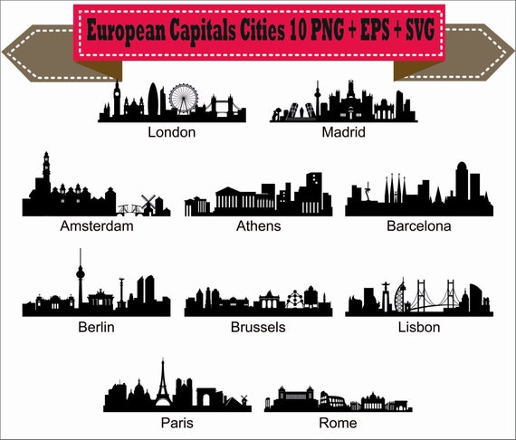 Europa Capital City London Paris Rome Silhouette Vector Etsy