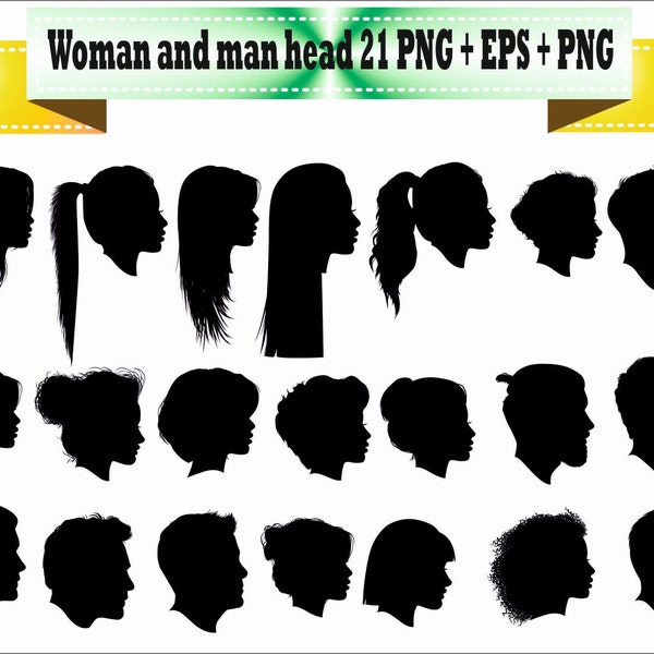 Women Woman Men Boy Girl Head Hair Hairdresser Hairstyle Silhouette Vector Clipart PNG EPS Digital Files Scrapbook Supplies Instant Download