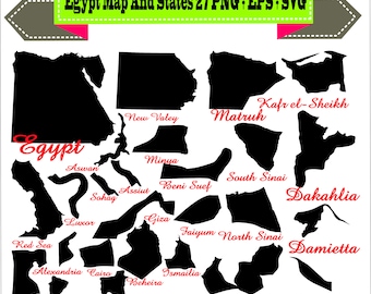 Egypte New valey Matruh Luxor mer rouge États carte silhouette vecteur clipart PNG EPS fichiers numériques Scrapbook fournitures clip art téléchargement immédiat