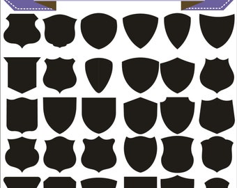 Shields and Badges Vintage Motif Shapes Pack Silhouette Vector Clipart PNG EPS Digital Files Scrapbook Supplies Instant Download