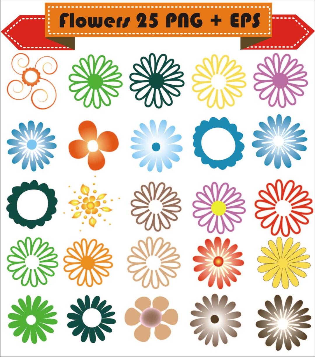 Flowers Floewr Spring Summer Decorative Plant Retro Vector Clipart PNG ...