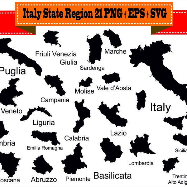 Italy Puglia Lombardia Lazio Sicilia Veneto  Silhouette Vector Clipart PNG EPS Digital Files Scrapbook Supplies Clip Art Instant Download
