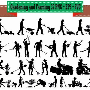 Gardening Garden Farming Farm Gardenr Organic Yardman Farmer Pack Silhouette Vector Clipart PNG EPS SVG Digital Files Scrapbook Supplies