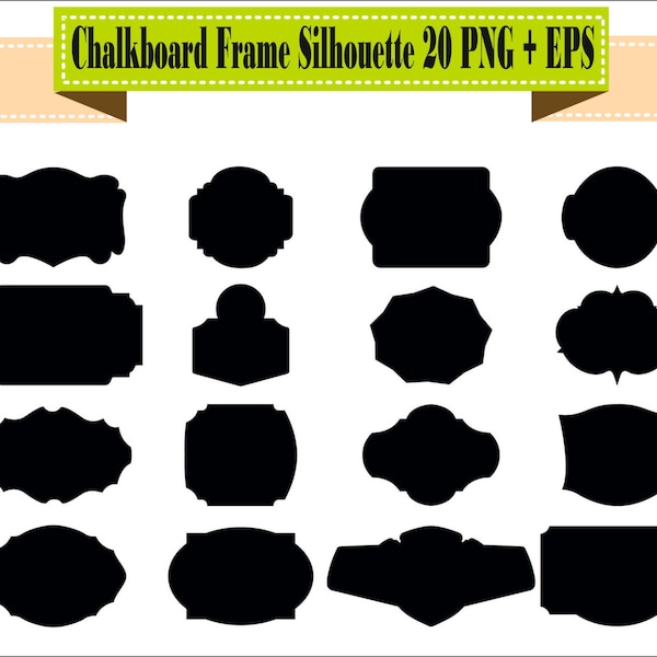 Chalkboard Frame Badges Vintage label Motif Shapes Pack Silhouette Vector Clipart PNG EPS Digital Files Scrapbook Supplies Instant Download