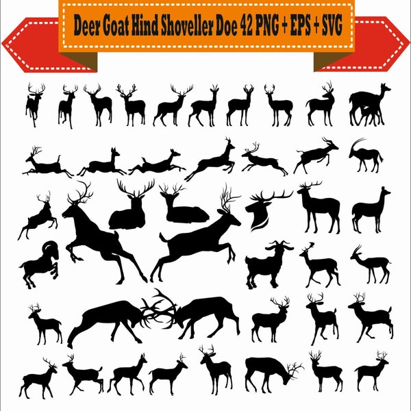 Mega Pack Deer Goat Hind Doe Rudolf Wild Silhouette Vector Clipart PNG EPS Set Digital Files Scrapbook Supplies Clip Art Instant Download