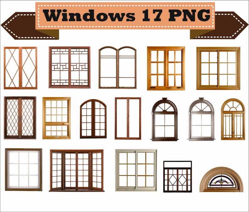 Window Windows Frame Photo Old Retro Classic Vintage Clipart PNG Set