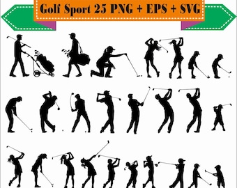 Golf Sport Ball Golfer Clubs Holes Shot Carts Stick Equipment Silhouette Vector Clipart PNG EPS Files Scrapbook Supplies Instant Download