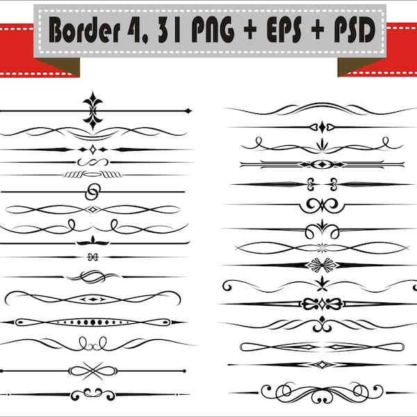 Border Vintage Corner Retro Vector Clipart PNG EPS Set Digital Files Transparent Scrapbook Supplies Clip Art Instant Download