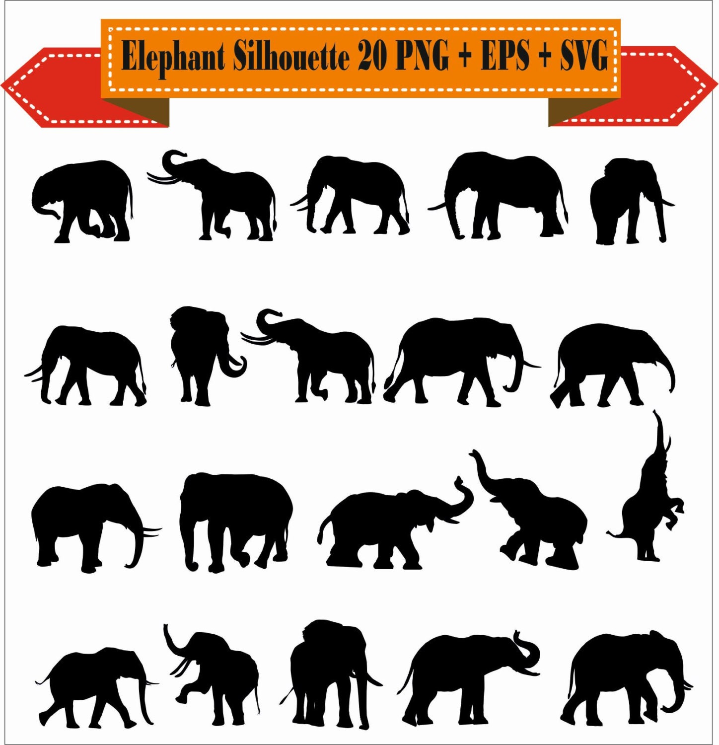 Africa Australia Lion Elephant Horse Animal Silhouette Vector Clipart PNG EPS SVG Digital Files Scrapbook Supplies Clip Art Instant Download