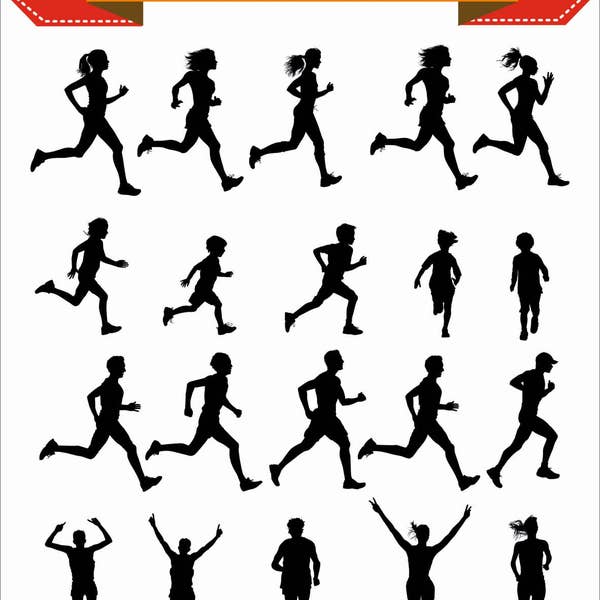 Sport Run Running Man Women Woman Children Maraton Silhouette Vector Clipart PNG EPS Bodybuilder Files Scrapbook Supplies Instant Download