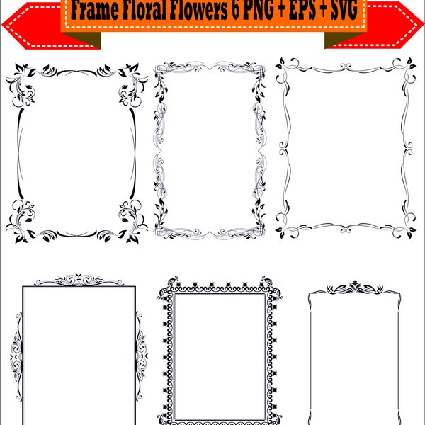 Frames Frame Floral Flowers Vector Vintage Retro Clipart PNG EPS Set Digital Files Transparent Scrapbook Supplies Clip Art Instant Download
