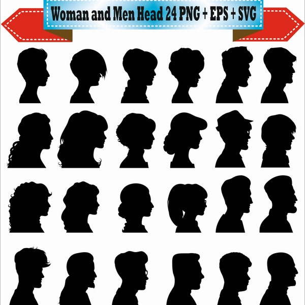 Women Human Men Boy Girl Head Hair Hairdresser Hairstyle Silhouette Vector Clipart PNG EPS Digital Files Scrapbook Supplies Instant Download