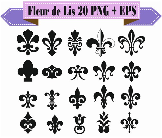 Fleur De Lis French Antique Vintage Motif Shapes Pack Silhouette Vector Clipart Png Eps Digital Files Scrapbook Supplies Instant Download