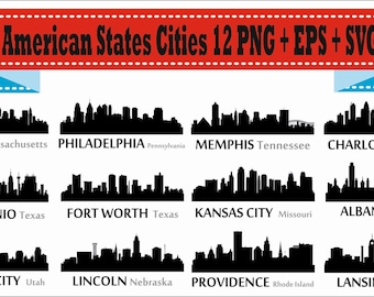 American Cities City Boston Memphis Lincoln Silhouette Vector Clipart PNG EPS SVG Digital Files Scrapbook Supplies Clip Art Instant Download