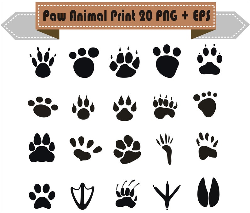 Animal Wild Bear Cat Dog Paw Cow Duck Play Pack Silhouette Vector Clipart PNG EPS Digital Files Scrapbook Supplies Instant Download image 1