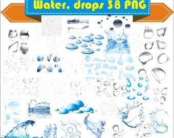 Water, Drop, Drops Clipart PNG Set Digital Files Transparent Scrapbook Supplies Clip Art Instant Download