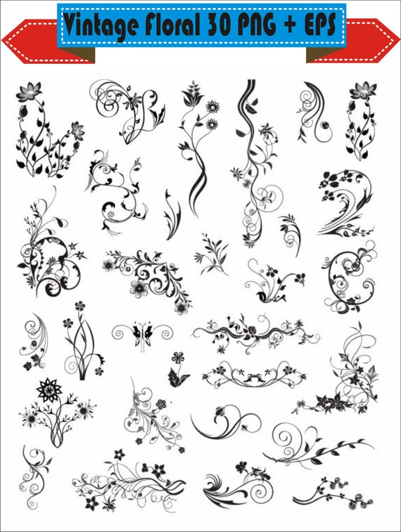 Jahrgang Dekorative Pflanze Blumen Blumen Grenze Ecke Retro Etsy