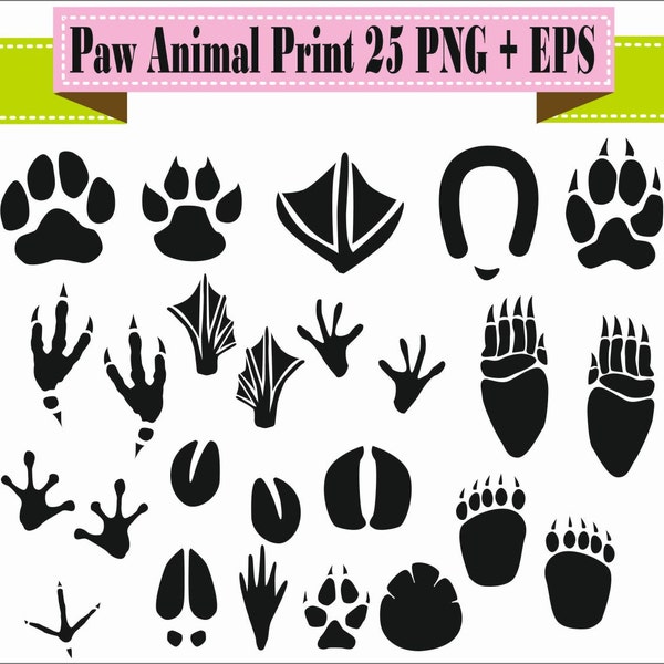 Animal Wild Bear Cat Dog Paw Cow Duck Horse Play Pack Silhouette Vector Clipart PNG EPS Digital Files Scrapbook Supplies Instant Download