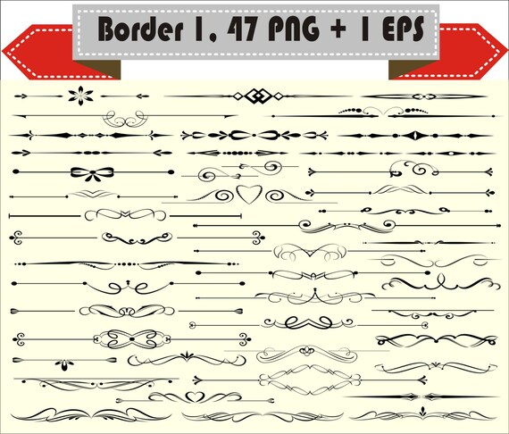 Border Vintage Corner Retro Vector Clipart Png Eps Set Digital Etsy