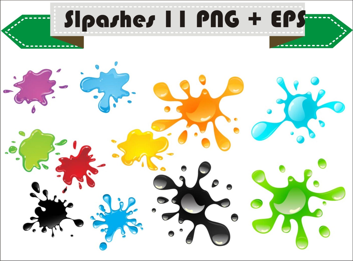 Splashes Art Paint Clipart PNG Set Digital Files Transparent Scrapbook