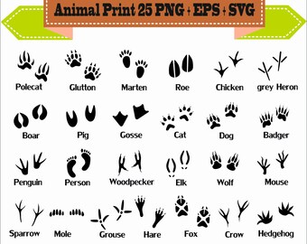 Print Footstep Trace Аnimal Wild Dog Cat Roe Play Pack Silhouette Vector Clipart PNG EPS Digital Files Scrapbook Supplies Instant Download