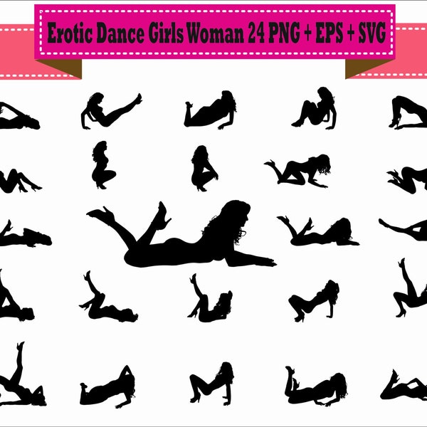 Erotic Dance Sexy Women Woman Girl Gymnastics Yoga Exercises Pack Silhouette Vector Clipart PNG EPS SVG Digital Files Scrapbook Supplies