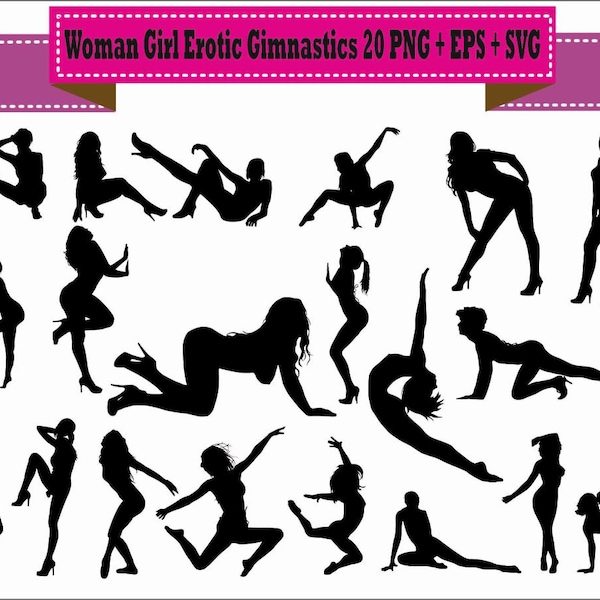 Erotic Dance Sexy Exotic Woman Girl Gymnastics Yoga Exercises Pack Silhouette Vector Clipart PNG EPS SVG Digital Files Scrapbook Supplies