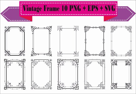 Frame Floral Flowers Vector Vintage Retro Antique Clipart PNG | Etsy