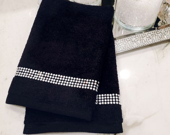 Sparkles Home Stripe Rhinestone Fingertip Towel (Set of 2)