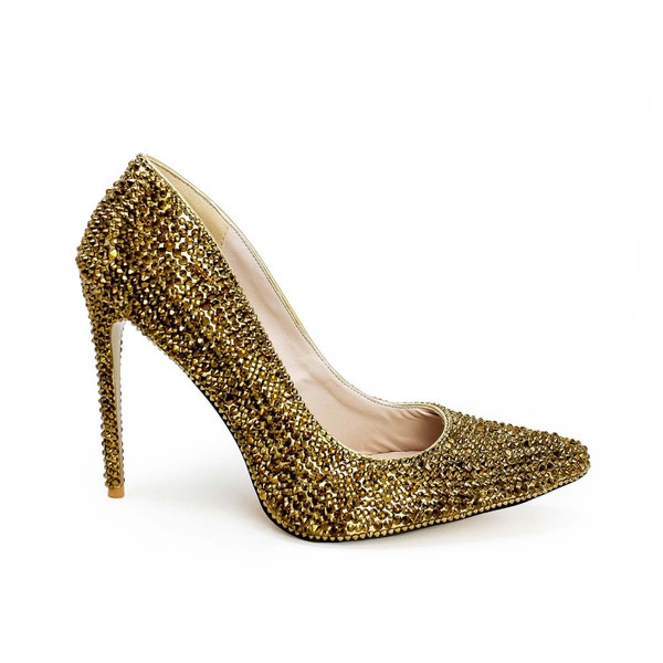 Gold Rhinestone Heels Etsy