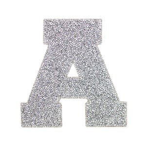 Silver Rhinestone Large Block Iron-On Letter
