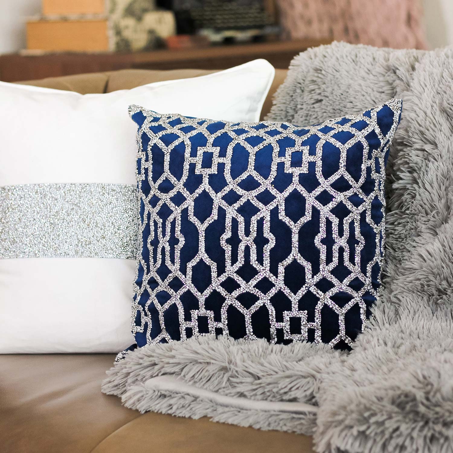 Sparkles Home Lattice Rhinestone Pillow