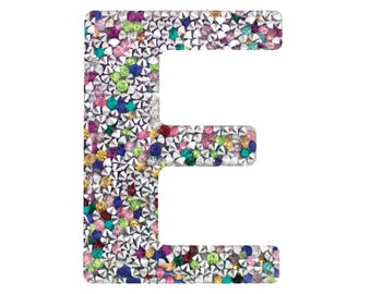 Rainbow Rhinestone Medium Block Iron-On Letter