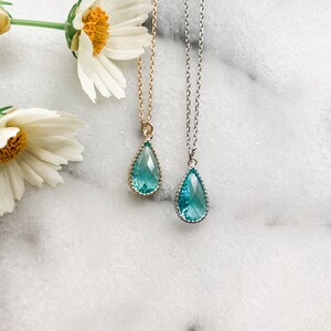 Aquamarine Necklace Teardrop Necklace Dainty Necklace March Birthstone Jewelry Birthday Gifts for Her image 1