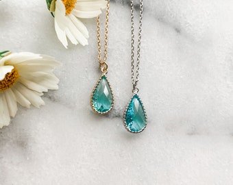 Aquamarine Necklace - Teardrop Necklace - Dainty Necklace - March Birthstone Jewelry - Birthday Gifts for Her