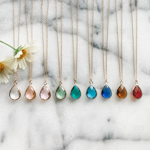 Teardrop Necklace, Birthstone Necklace, Bridesmaids Gift Jewelry