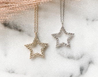CZ Star Necklace, Gold Star Necklace, Valentine Girl for Wife, Valentine's Day gift for girlfriend
