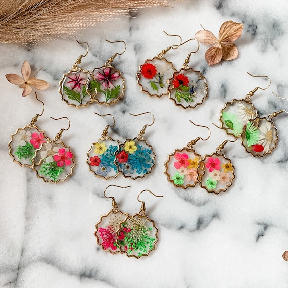 Dried Flower Earrings Boho Flower Earring Boho Bridesmaid Etsy