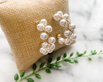 Pearl Hoop Earrings, Pearl Hoops, Bridesmaids Gifts, Bridesmaid Earrings, Pearl Jewelry gifts