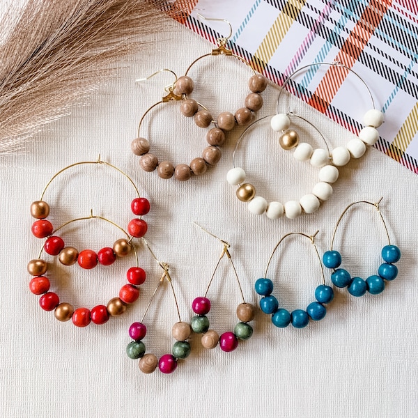 Wood Bead Earrings Etsy