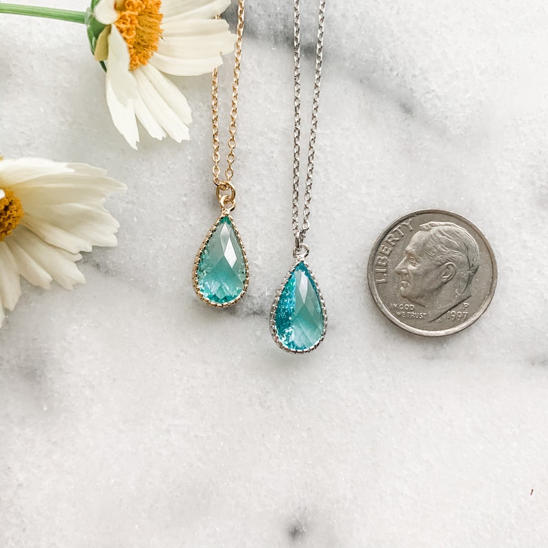 Aquamarine Necklace Teardrop Necklace Dainty Necklace March Birthstone Jewelry Birthday Gifts for Her image 3