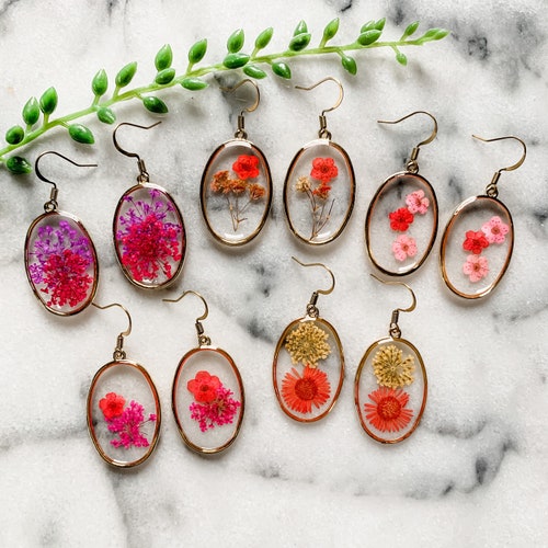 Dried Flower Earrings Boho Flower Earring Boho Bridesmaid Etsy