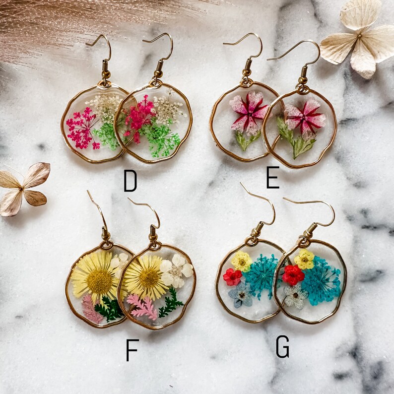 Dried flower Earrings, Boho flower earring, Boho bridesmaid image 3