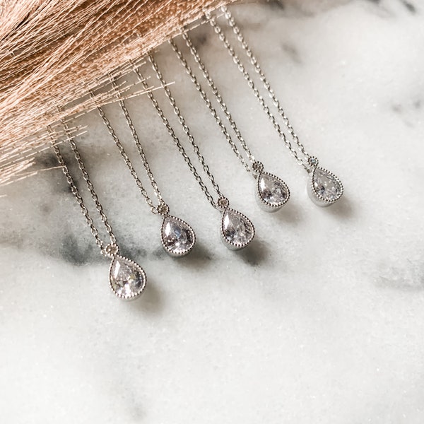 Mini Cubic Zirconia Teardrop Bridesmaid Necklace, Bridesmaid necklace set, Bridesmaid Gift