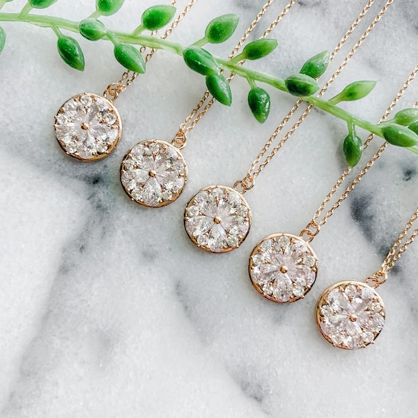 Gold Flower Necklace, Bridesmaid Jewelry Gift