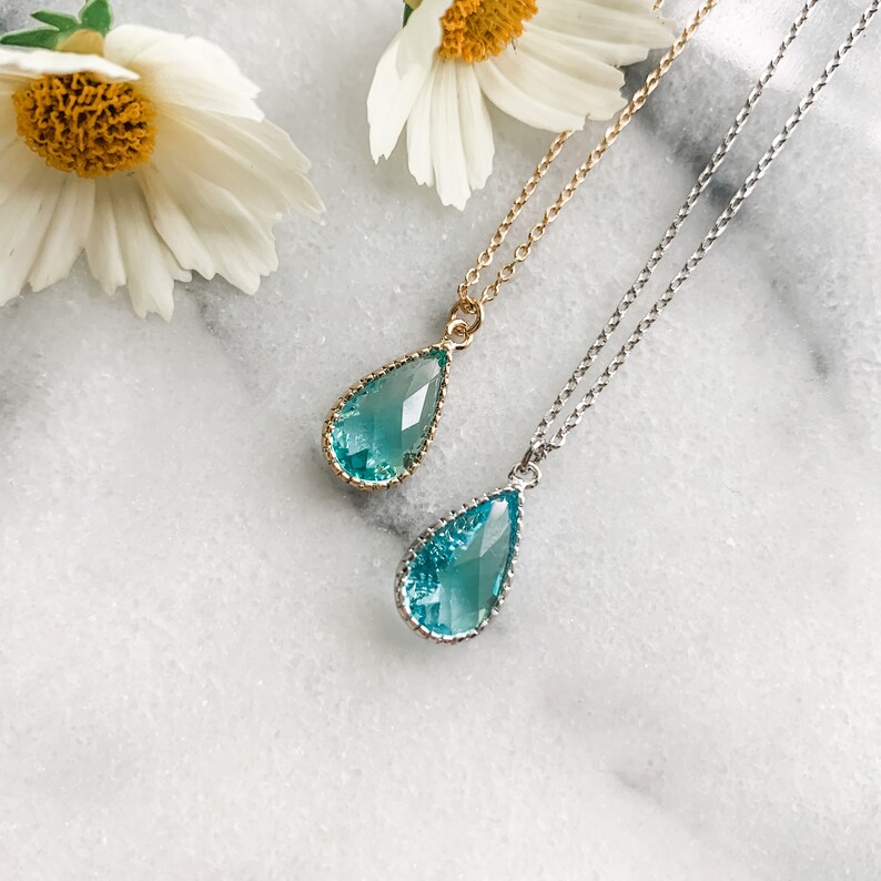 Aquamarine Necklace Teardrop Necklace Dainty Necklace March Birthstone Jewelry Birthday Gifts for Her image 2